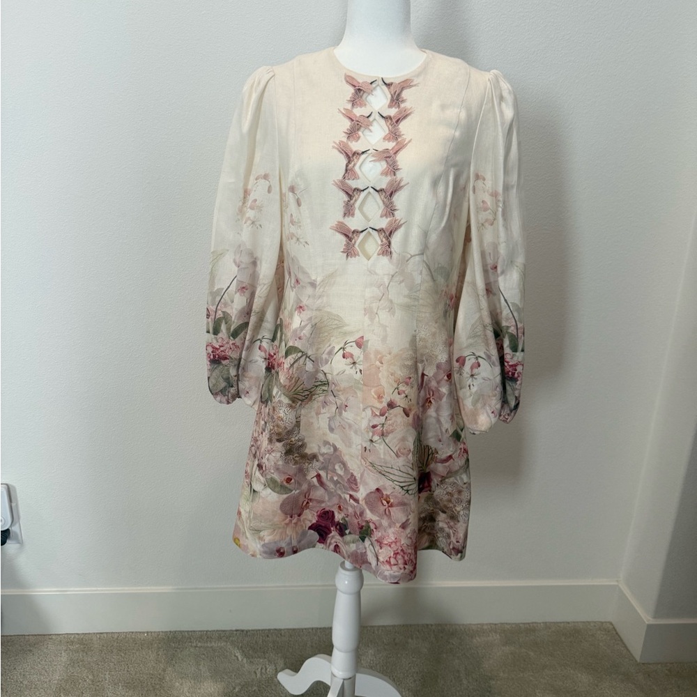 Zimmermann Cream A-line Dress with Bishop Sleeves